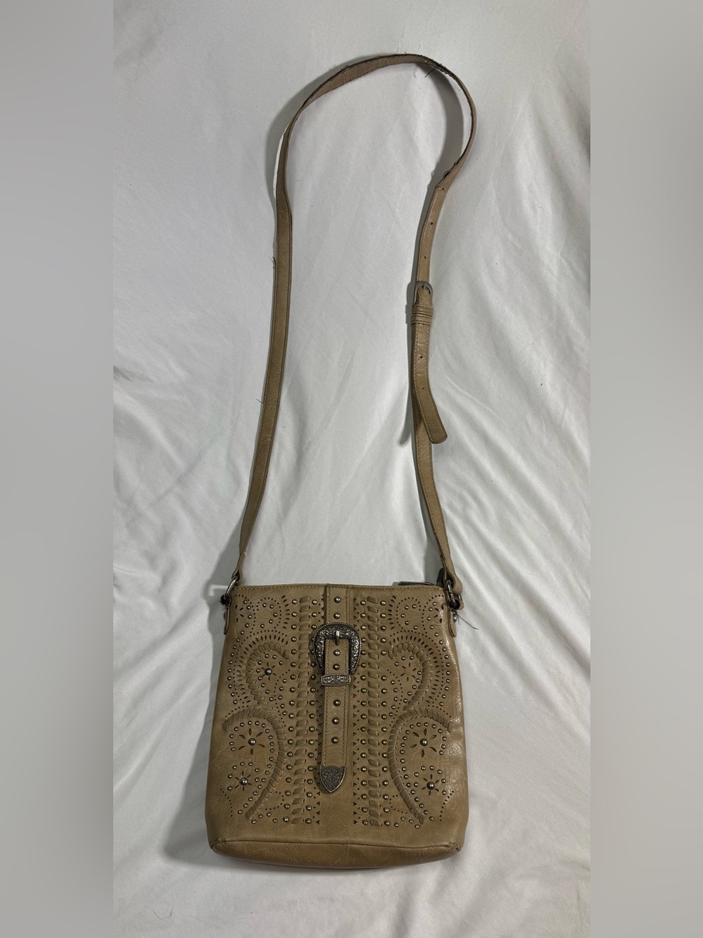 Montana West Tan Crossbody with Buckle & Studded Western Design